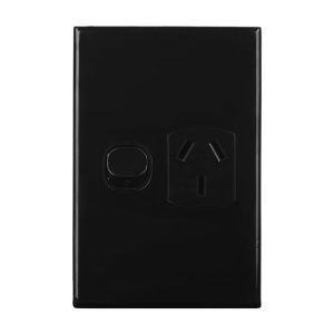 Single GPO Vertical Black 10A 240V AC | GEO Series