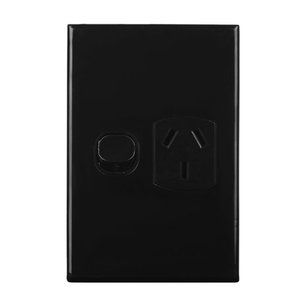 Single GPO Vertical Black 10A 240V AC | GEO Series