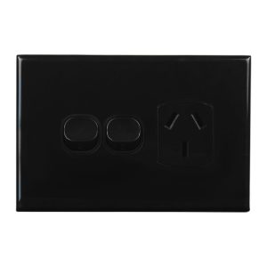 Single GPO with Extra Switch BLACK 10A 240V AC | GEO Series Slimline
