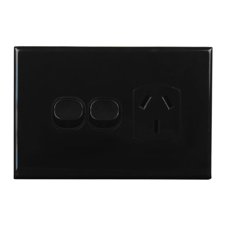 Single GPO with Extra Switch BLACK 10A 240V AC | GEO Series Slimline