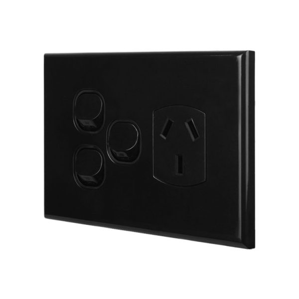 Single Power Point with 2 Extra Switches - BLACK - Image 2