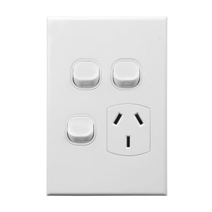 Single GPO with 2 Extra Switches Vertical 10A 240V AC | GEO Series
