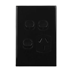 Single GPO + 2 Extra Switches Vertical Black 10A 240V AC | GEO Series