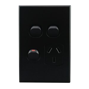 Matte Black Single GPO + 2 Extra Switches Vertical 10A 240V AC GEO Series