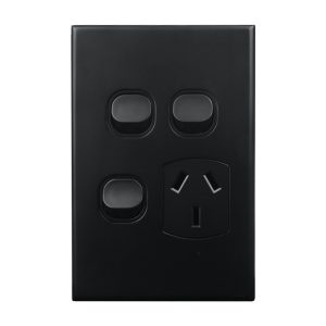 Matte Black Single GPO + 2 Extra Switches Vertical 10A 240V AC GEO Series