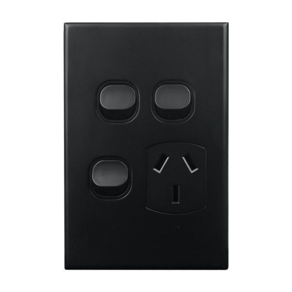 Matte Black Single GPO + 2 Extra Switches Vertical 10A 240V AC GEO Series