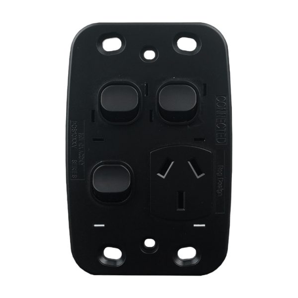 Single Power Point with 2 Extra Switches - VERTICAL MATTE BLACK - Image 3