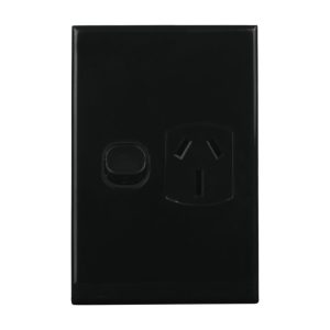 Single GPO 15A 240V AC Vertical Black Slimline