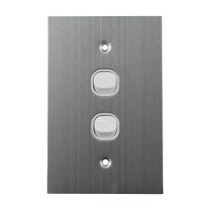 Stainless Steel Light Switch 2 Gang 10A 250V AC WHITE