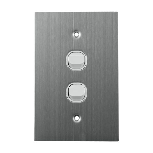 Stainless Steel Light Switch 2 Gang 10A 250V AC WHITE