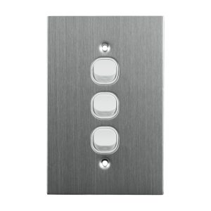 Stainless Steel Light Switch 3 Gang 10A 250V AC WHITE