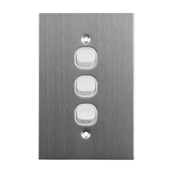 Stainless Steel Light Switch 3 Gang 10A 250V AC WHITE