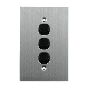 Stainless Steel Light Switch 3 Gang 10A 250V AC BLACK