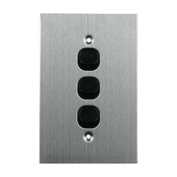 Stainless Steel Light Switch 3 Gang 10A 250V AC BLACK