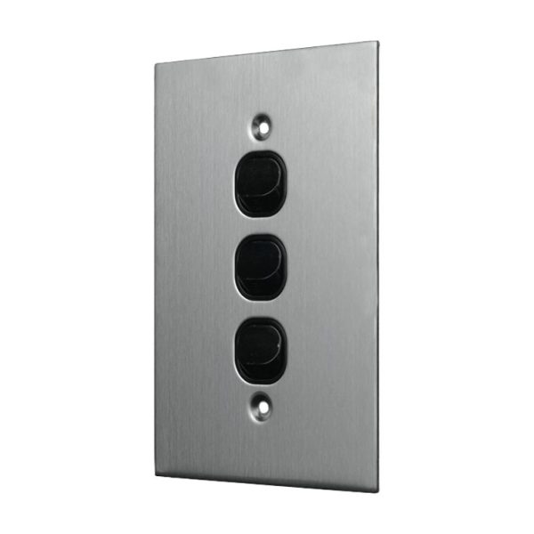Stainless Steel Light Switch 3 Gang Vertical - BLACK - Image 2