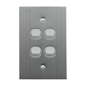 Stainless Steel Light Switch 4 Gang 10A 250V AC WHITE