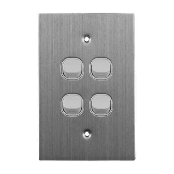 Stainless Steel Light Switch 4 Gang 10A 250V AC WHITE