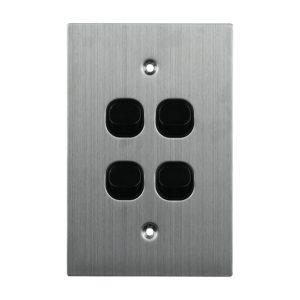Stainless Steel Light Switch 4 Gang 10A 250V AC BLACK