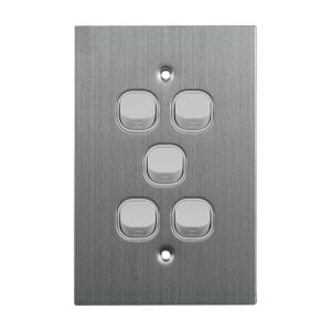 Stainless Steel Light Switch 5 Gang 10A 250V AC WHITE