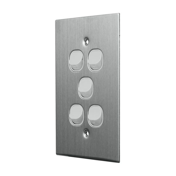 Stainless Steel Light Switch 5 Gang Vertical - Image 2