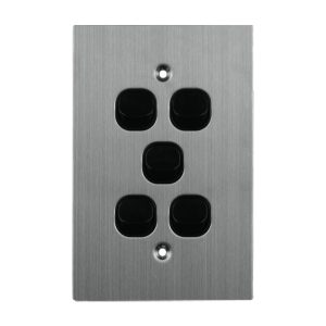 Stainless Steel Light Switch 5 Gang 10A 250V AC BLACK