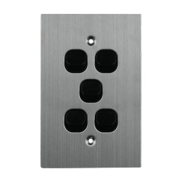 Stainless Steel Light Switch 5 Gang 10A 250V AC BLACK