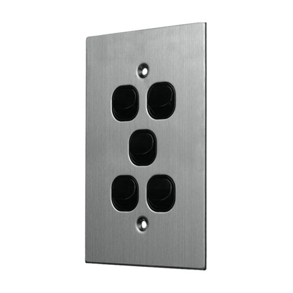 Stainless Steel Light Switch 5 Gang Vertical - BLACK - Image 2