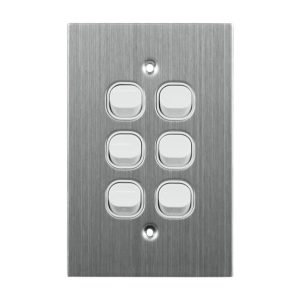 Stainless Steel Light Switch 6 Gang 10A 250V AC WHITE