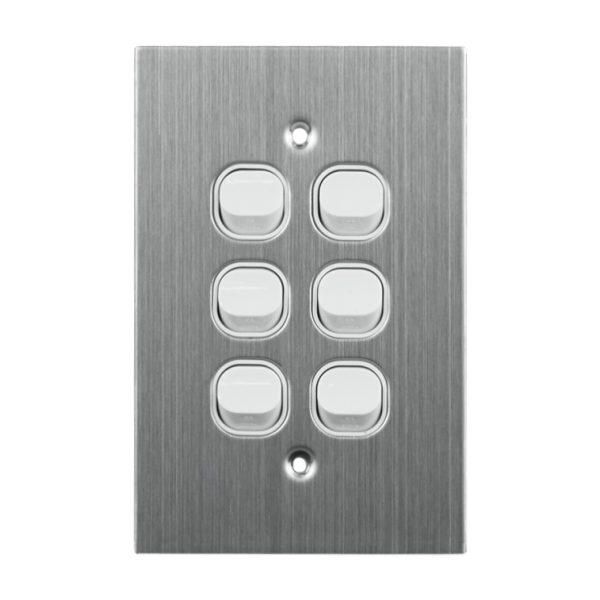 Stainless Steel Light Switch 6 Gang 10A 250V AC WHITE