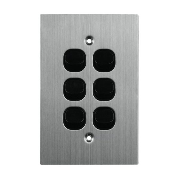 Stainless Steel Light Switch 6 Gang 10A 250V AC BLACK
