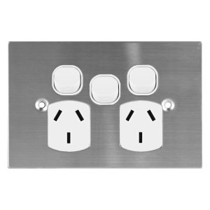 Stainless Steel GPO Double with Extra Switch 10A | PLATINUM Series