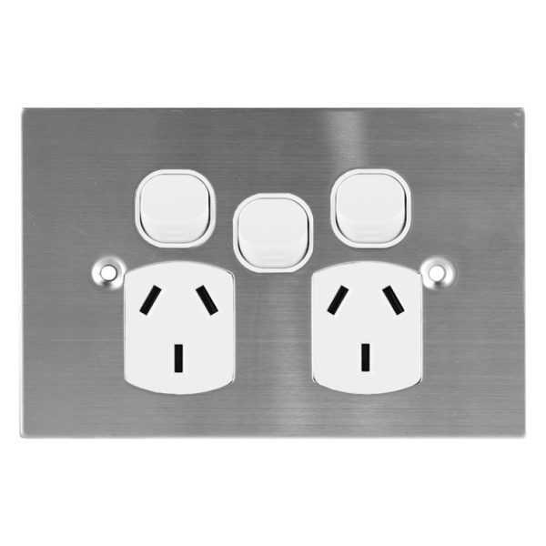 Stainless Steel GPO Double with Extra Switch 10A | PLATINUM Series