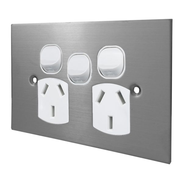 Stainless Steel Double Power Point with Extra Switch - Image 2