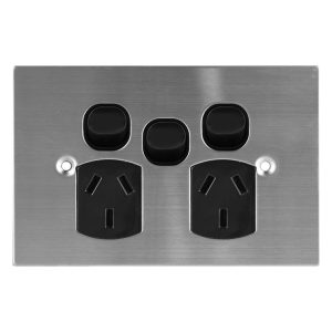 Stainless Steel GPO Double Black with Extra Switch | PLATINUM Series