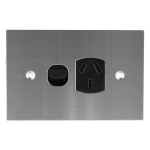 Stainless Steel GPO Single BLACK 10A 250V AC | PLATINUM Series